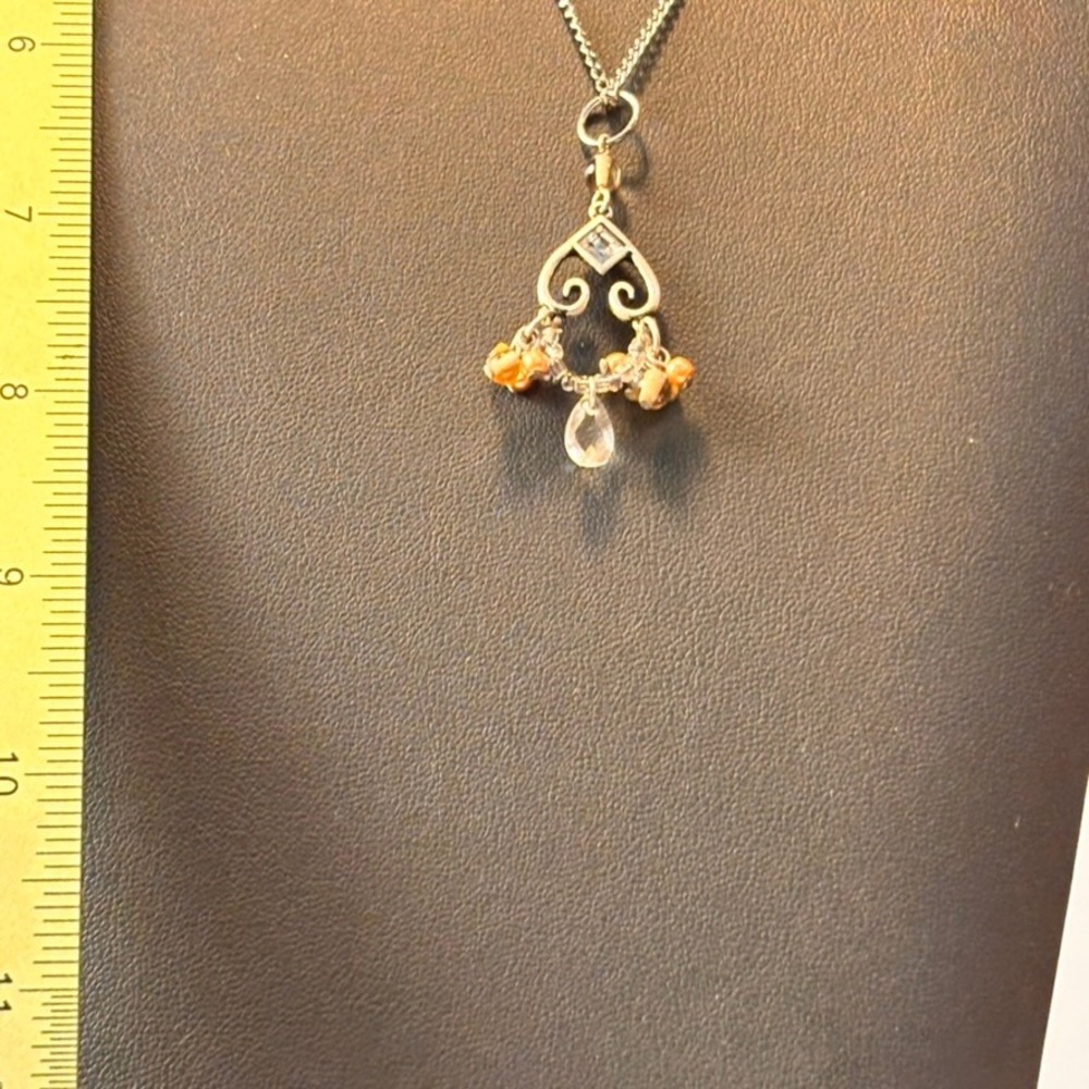 Scrollwork Chandelier Pendant Necklace Silver Orange Boho Whimsygoth Statement - Picture 5 of 9